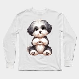 Valentine Havanese Dog Giving Heart Hand Sign Long Sleeve T-Shirt